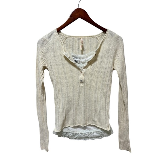 Vintage Abercrombie 90s/ early Y2K Henley Top Pointelle Ivory Cream